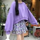 Cropped Pullover / Flower Print Mini A-line Skirt