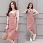 Set : Print Knit Top + Corduroy Pinafore