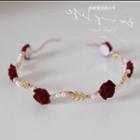 Rose Faux Pearl Alloy Headband Red - One Size