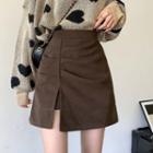 High-waist Woolen Slit Mini Skirt