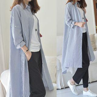 Contrast-panel Stripe Maxi Shirtdress