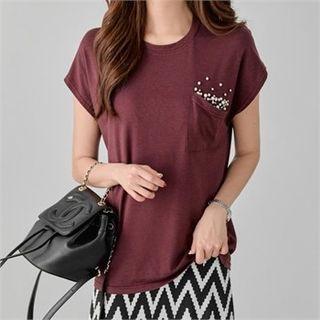 Cap-sleeve Beaded T-shirt