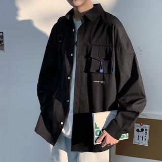 Lettering Pocketed Shirt Jacket