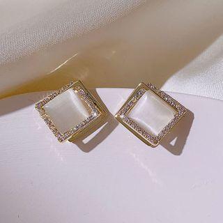 Rhinestone Cat Eye Stone Square Earring 1 Pair - Earring - As Shown In Figure - One Size