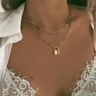 Lock Pendant Layered Necklace B09-02-08 - Gold - One Size
