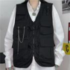 Chain-accent Front Pocket Vest Black - One Size