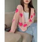 Perforated Heart Pattern Light Cardigan Pink - One Size