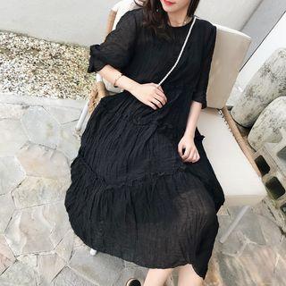 Set: Plain 3/4-sleeve Midi Dress + Slipdress