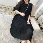 Set: Plain 3/4-sleeve Midi Dress + Slipdress