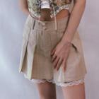 High-waist Lace-trim Mini Pleated Skirt