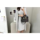 Set: Open-front Slit-side Cardigan + Round-neck T-shirt Dress