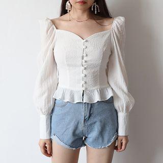 Buttoned Long-sleeve Chiffon Blouse