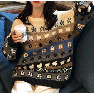 Long Sleeve Print Sweater As Shown In Figure - One Size