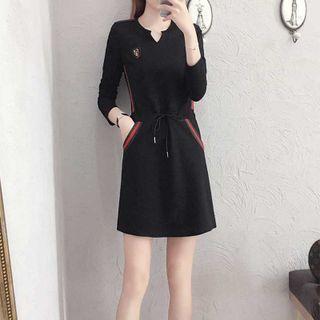 Contrast Trim Drawstring-waist Mini A-line Dress