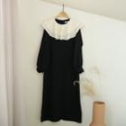 Two-tone Capelet Long Dress Black - One Size