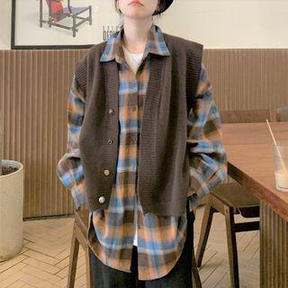 Plaid Shirt / Button-up Sweater Vest
