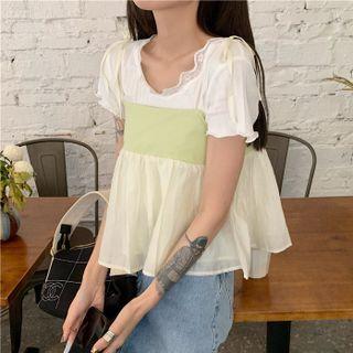 Short-sleeve T-shirt / Spaghetti Strap Paneled Top