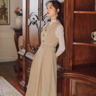 Collared Midi A-line Overall Dress