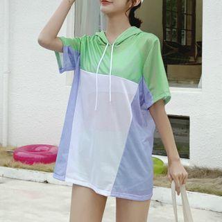 Set: Color Block Swim Top + Shorts + Cover-up