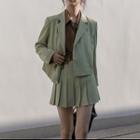 Plain Long-sleeve + Accordion Pleat Skirt Blazer Set