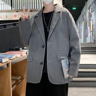 Embroider Letter Button-up Oversize Blazer