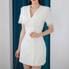 Short-sleeve Collar Double-breasted Mini Sheath Dress