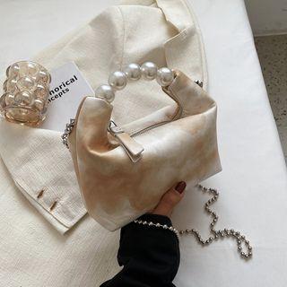 Faux Pearl Top Handle Tie-dyed Crossbody Bag