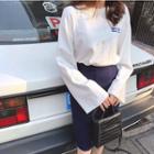 Set: Print Long-sleeve Loose-fit Top + Pencil Skirt