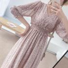 Floral V-neck Elbow-sleeve Dress