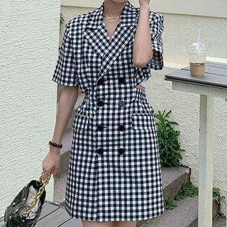 Short-sleeve Double Breasted Plaid Blazer Dress