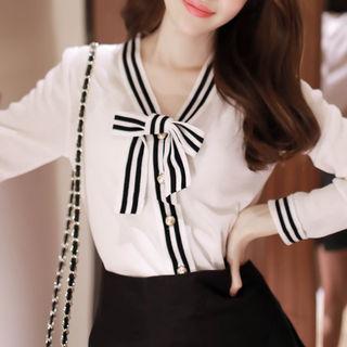 Bow-detail Contrast-trim Cardigan