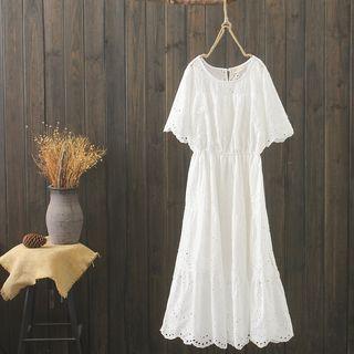 Short-sleeve Perforated Maxi A-line Dress
