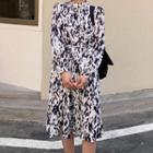 Long-sleeve Splash Print Midi Dress