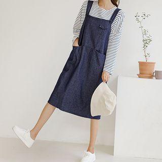Flap-pocket Midi Jumper Dress