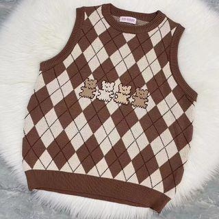 Argyle Sweater Vest Argyle - Coffee & White - One Size