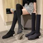 Rhinestone Chunky Heel Knit Tall Boots