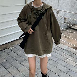 Lace-up Drawstring-waist Hoodie