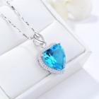 925 Sterling Silver Heart Rhinestone Pendant Pendant Only - Blue - One Size
