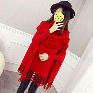 Fringed Long-sleeve Cape Top