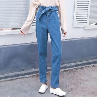 Paperbag Waist Straight Cut Jeans