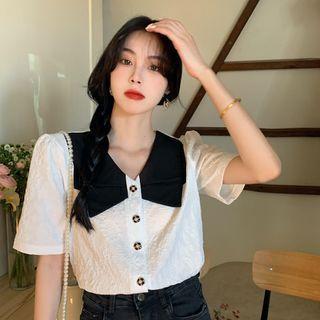 Short-sleeve Bow Collar Blouse
