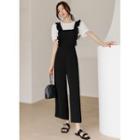 Ruffle-strap Wide-leg Overall Pants Black - One Size