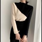 Long-sleeve Two Tone Knit Top As Shown In Figure - One Size