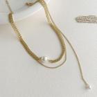 Faux Pearl Layered Necklace Pearl - Gold - One Size