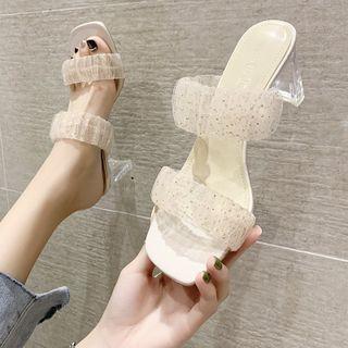 Mesh Chunky Heel Slide Sandals