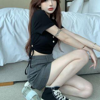 Short-sleeve Henley Plain T-shirt