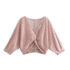 Batwing-sleeves Striped Twisted Blouse