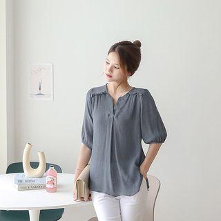 Balloon-sleeve Frilled-trim Blouse