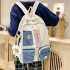 Color Block Nylon Backpack With Flower Charm