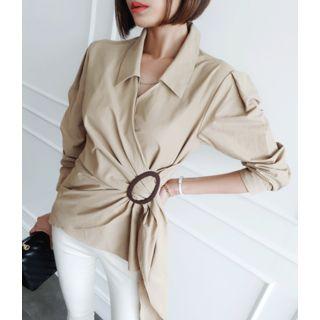 Puff-sleeve Wrap-front Blouse